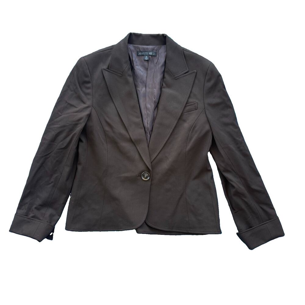 Lafayette 148 New York Blazer Jacket Sz 10 Womens Brown Wool 2Button Long Sleeve
